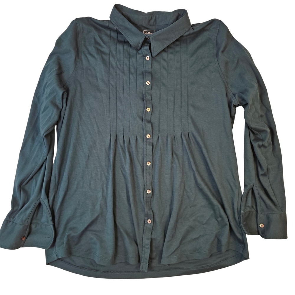 LL Bean Supima Cotton Pintuck Button Down Shirt XL Dark Teal Green 284338